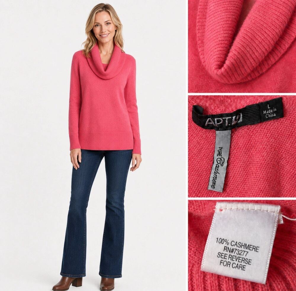 Apt. 9 Cowl Neck Pullover Sweater Size Large Coral Pink Cashmere (FLAWS) Winter
